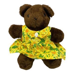 Basic Brown Bear Factory Plush Bear Stuffed Animal Floral Sundress 13 X 11 Inch